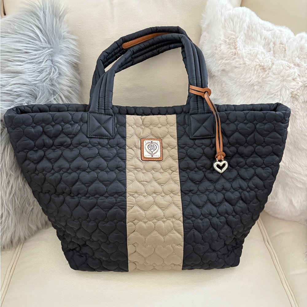 Brighton Knox Extra Large Tote- Stylish Black and Tan Quilted Tote Bag